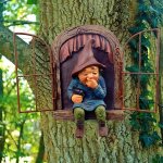 Elf out the door hugger, statue de nain de jardin f��rique, figurine de nain de jardin en r�sine � suspendre, ...