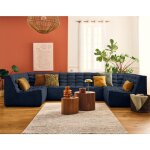 Ellie - canapé modulable panoramique 7 places en velours texturé - bleu marine Ellie - canapé modulable panoramique 7 places en velours texturé - bleu marine