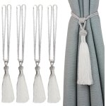 Embrasses de rideaux faites � la main en corde avec pompons pour d�coration de bureau et de maison, blanc ...
