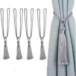 Embrasses de rideaux faites � la main en corde avec pompons pour d�coration de maison ou de bureau (argent, ...