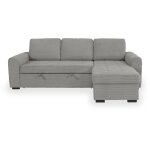 Mobilier deco - emeline - canap� d'angle r�versible convertible avec coffre en velours c�tel� gris clair ...