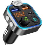 metteur fm bluetooth v5. 0 avec deux ports usb type - c pd et clairage d'ambiance bleu