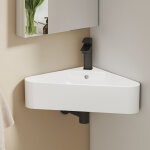 Emke lavabo d?angle en c�ramique 56x34x13cm, blanc brillant, vasque murale triangulaire avec trou pour ...