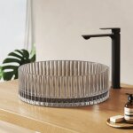 Emke lavabo  poser en verre cristal, vasque pour salle de bains rond sans trou de robinetterie, 400x400x120 ...