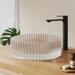 Emke lavabo  poser en verre cristal, vasque pour salle de bains rond sans trou de robinetterie, 400x400x120 ...
