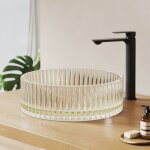 Emke lavabo � poser en verre cristal, vasque pour salle de bains rond sans trou de robinetterie, 400x400x120 ...
