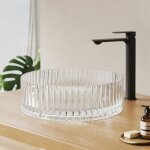 Emke lavabo  poser en verre cristal, vasque pour salle de bains rond sans trou de robinetterie, 400x400x120 ...