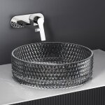 Emke lavabo en verre ronde, vasque à poser 360 x 360 x 112mm, lavabo ronde montage comptoir, verre noir ... Emke lavabo en verre ronde, vasque à poser 360 x 360 x 112mm, lavabo ronde montage comptoir, verre noir ...