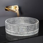 Emke lavabo en verre ronde, vasque  poser 360 x 360 x 112mm, lavabo ronde montage comptoir, verre transparent ...