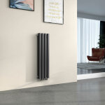 Radiateur eau chaude en acier tube rond mural horizontal design anthracite 90x24cm double couche - emke ...