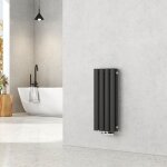 Radiateur eau chaude en acier tube rond mural horizontal design noir 60x24cm double couche - emke