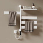 Emke radiateur s�che - serviettes �lectrique pivotant 180�, 760�450�140 mm, avec �tag�re de rangement, ...