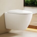 Emke wc suspendu sans bride c�ramique 49 x 37 x 37 cm, rin�age double et abattant soft - close � d�clipsage ...