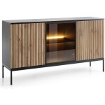 Emporius - commode 154 cm haller - pieds en bois, 3 portes, buffet avec lamelles - eclairage led - style ...