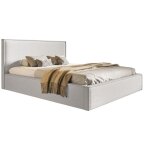 Lit coffre 180x200 kyoto avec rangement - lit rembourr� avec tissu boucl�, sommier � lattes - cr�me (anthology ...