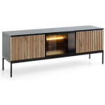 Emporius - meuble tv 154 cm haller - table tv � lamelles, buffet tv - eclairage led, loft (wotan / noir) ...