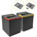 Emuca 8259423 poubelles pour tiroir de cuisine recycle avec couvercle anti odeurs, hauteur 266, 2x15litres, ...