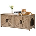 Enceinte double pour litiere pour chat, armoire spacieuse pour bac a litiere cache, conception en bois ...