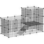 Enclos pour petits animaux, cage � lapin modulable 2 niveaux, 39 panneaux avec rampe, en acier, 140 x ...