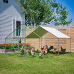 Enclos poulailler 3x4 m en acier galvanis� avec �chelle de perchoir, b�che pe anti - uv / imperm�able ...