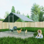 Enclos poulailler 6 m� avec toit imperm�able, acier galvanis�, anti uv, parc grillag� 3x2x2m pour poules, ...