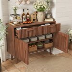 Enfilade 100x35x80 cm en bois massif, avec tiroirs et portes, finition en noyer naturel, id�al pour salon ...