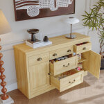 Enfilade 135x40x80 cm, 5 tiroirs et 2 portes, large surface de travail, poign�es m�talliques noires, ...