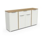 Enfilade access - 4 portes + 1 tiroir - dcor chene hamilton et blanc - l 160, 7 x p 39, 6 x h 85, 6 ...