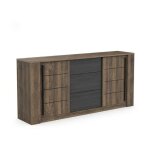 Enfilade monaco - dcor chene et noir - 2 portes coulissantes + 3 tiroirs - l206 x p44, 9 x h94 cm - ...