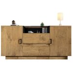 Enfilade de rangement 140cm buffet moderne avec 2 tiroirs + 2 armoires + compartiment ouvert enfilade ...
