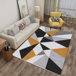 Enowelir - tapis moderne 80x160cm motif g�om�trique gris dor� noir salon chambre ado r�sistant � lusure ...