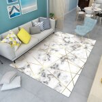 Enowelir - tapis salon moderne 80x160cm motif marbre gris dor� cr�me antid�rapant facile � nettoyer d�coration ...