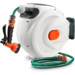 Enrouleur tuyau arrosage mural, tuyau arrosage avec enrouleur, verrouillage et enroulage, fixations murales, ...