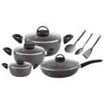 Ensemble de 11 casseroles en aluminium avec couvercles en verre