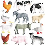 Ensemble de 12 figurines d'animaux de la ferme : cochon, chien, vache, mouton, cheval, canard, poule