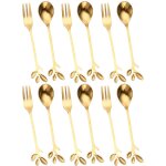 Ensemble de 12 ustensiles inox (6 cuill�res + 6 fourchettes) en forme de feuille, pour dessert et ap�ritif ...