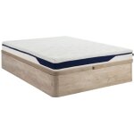 Ensemble 140 x 190 cm sommier coffre naturel clair + matelas mousse hd 7 zones et accueil gel � m�moire ...