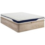 Ensemble 140 x 190 cm sommier coffre naturel clair + matelas mousse hd 7 zones et accueil gel � m�moire ...
