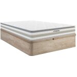 Ensemble 140 x 190 cm sommier coffre naturel clair + matelas ressorts ensach�s et surmatelas int�gr� ...