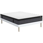 Ensemble 140 x 190 cm sommier tapissier + matelas hybride ressorts ensach�s 7 zones et gel � m�moire ...