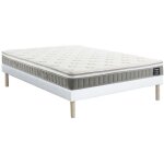 Ensemble 140 x 190 cm sommier tapissier + matelas ressorts ensach�s et accueil m�moire de forme �p. 21cm ...