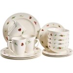 Ensemble de 16 pi�ces de vaisselle en porcelaine fait main finition �maill�e r�active motif de no�l blanche ...