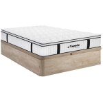 Ensemble 160 x 200 cm sommier coffre naturel clair + matelas anti - feu ressorts ensachs et surmatelas ...