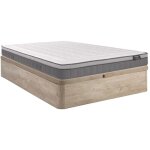 Ensemble 160 x 200 cm sommier coffre naturel clair + matelas hybride ressorts ensachs 7 zones et mmoire ...