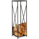 Ensemble de 2 accessoires pour bois de chauffage, �tag�re � b�ches, panier � bois noir en acier pulv�ris�, ...