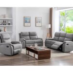 M&s - ensemble 2 canap�s + fauteuil relax manuel en pu gris clair - zolara
