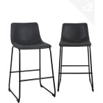 Ensemble de 2 chaises de bar industrielles, hauteur d'assise 65 cm avec dossier, rev�tement en similicuir ...