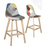 Ensemble de 2 chaises de bar patchwork, hauteur d'assise 67 cm, style scandinave, assise large et confortable ...