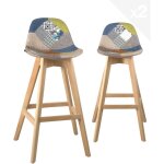 Ensemble de 2 chaises de bar scandinaves, hauteur 67 cm, assise en patchwork, pieds en h�tre naturel ...