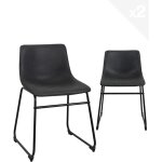 Ensemble de 2 chaises industrielles, assise en similicuir effet vintage, pieds en m�tal peints en noir ...